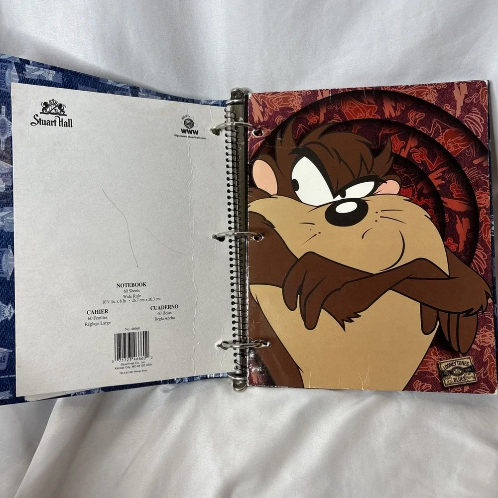 (2) Vtg Looney Tunes TAZ Tasmanian Devil 3-Ring Binders Folders‎ 1990s